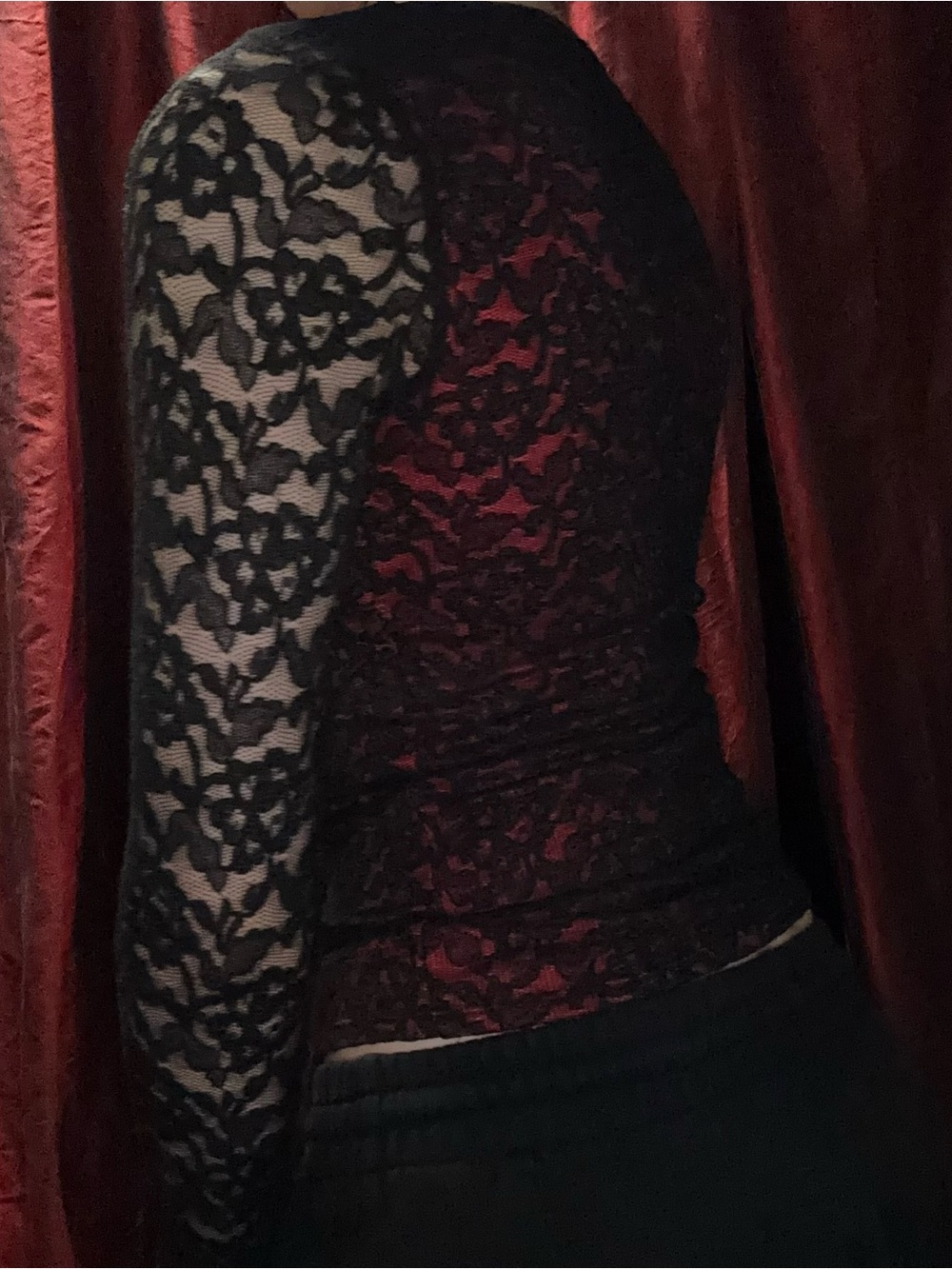 Vintage black and red lace milkmaid romantic goth long sleeve blouse - Picture 2 of 3